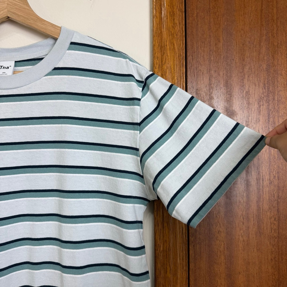 ARITZIA TNA Top Women Size 2XS Stripe Green Blue T-shirt Shortsleeves Crewneck - Picture 7 of 15